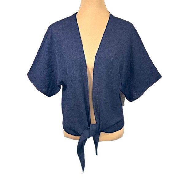Loft Cardigan Size Large Navy Blue Short Sleeve - Picture 1 of 7